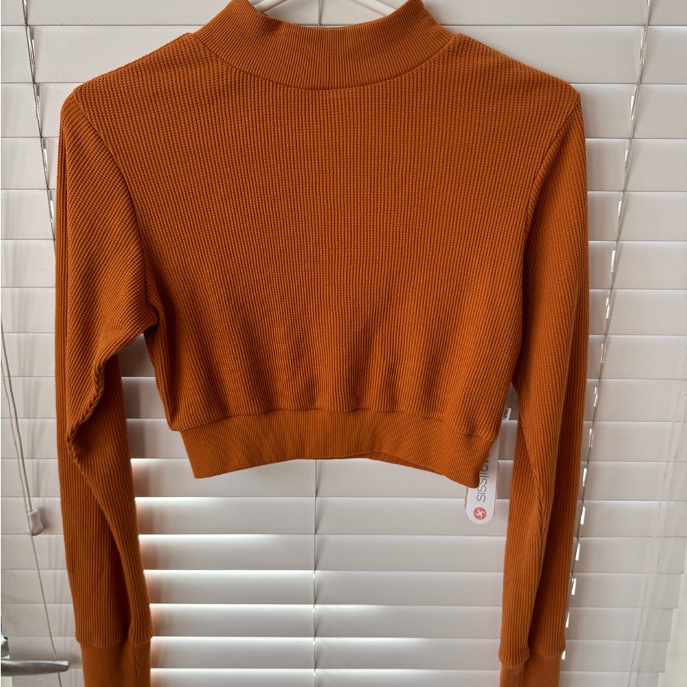 Elegant Rust Ribbed Crop Top - Picture 2 of 5